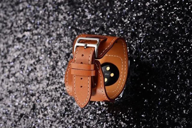 Leather watch strap belt in red, blue, black, or brown, 38mm and 42mm widths for men and women