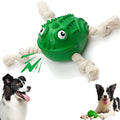Green rubber cotton rope toad dog toy for aggressive chewers with squeaker and teeth-cleaning texture