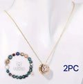 Natural stone beaded necklace and matching bracelet set showing round faceted beads in one of 12 colour styles
