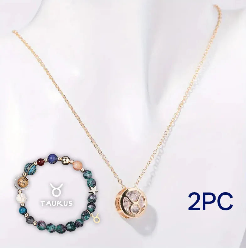 Natural stone beaded necklace and matching bracelet set showing round faceted beads in one of 12 colour styles