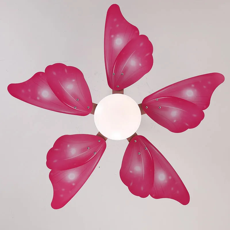 Ceiling fan chandelier with acrylic shade and wooden blades, 42 inches, remote control
