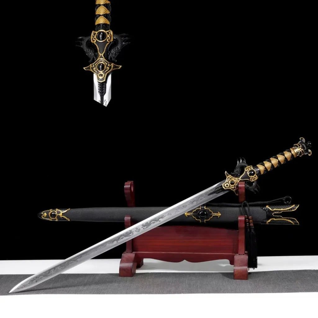 112cm integrated high manganese steel battle sword unsharpened with solid wood leather-covered scabbard