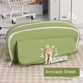 Green Korean style canvas pencil case open showing pen storage capacity