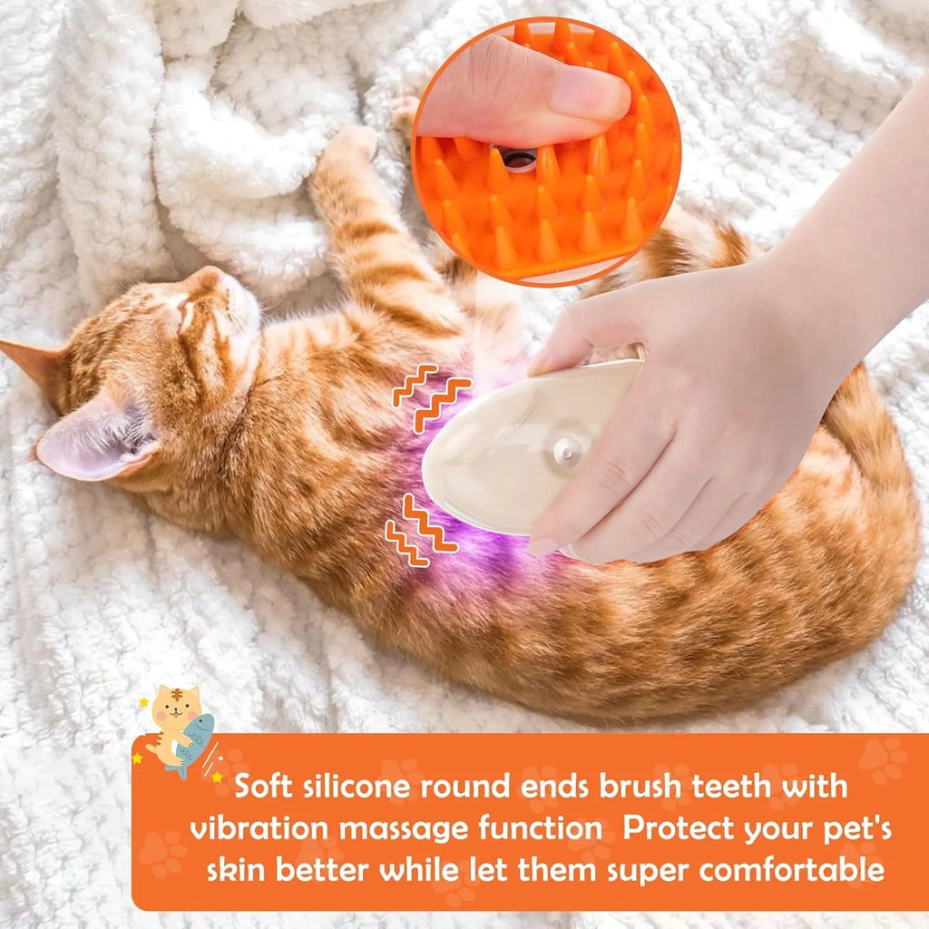 Yellow 4 in 1 cat steam brush with ringworm detector and silicone grooming teeth