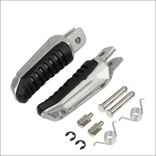 Black aluminium alloy motorcycle footpegs set for Suzuki Hayabusa and V-Strom models.