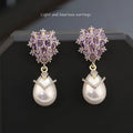 Women's drop-shaped pearl earrings with zircon accents on 18K gold-plated copper jewellery