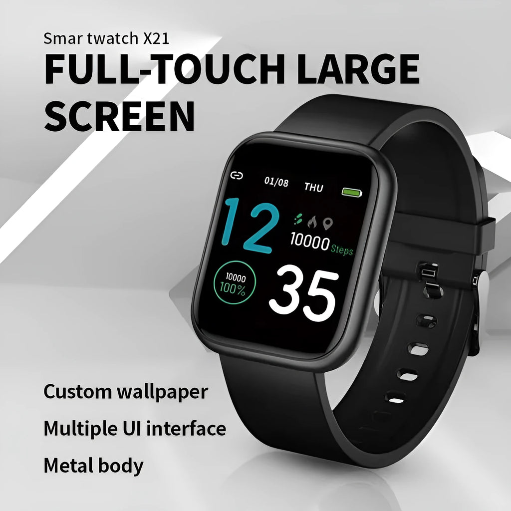 Smart watch with health monitoring display showing heart rate, blood pressure, and sleep data on 1.3-inch screen