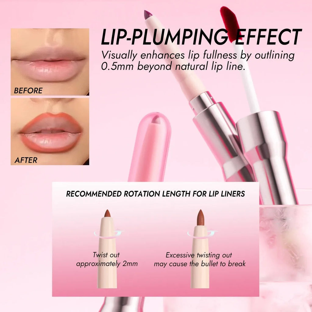 Double-headed lip liner and mirror lip gloss in one unit, 0.2g liner and 5ml gloss, shades 01 to 06