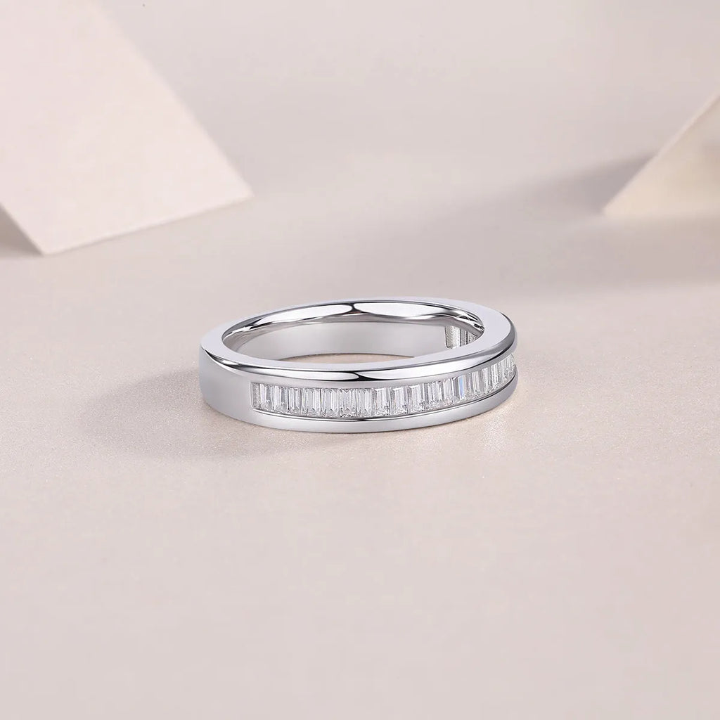Square moissanite wedding ring set in S925 silver with platinum plating, gift box and GRA certificate