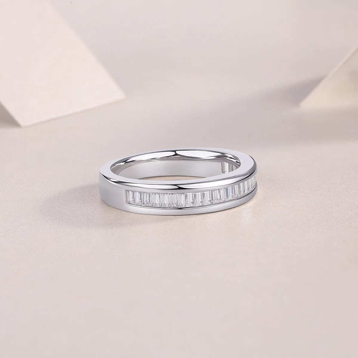 Square moissanite wedding ring set in S925 silver with platinum plating, gift box and GRA certificate