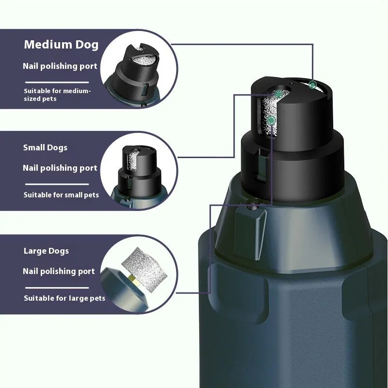 Dark blue pet nail grinder with six-speed control knob and LED light for dog and cat grooming