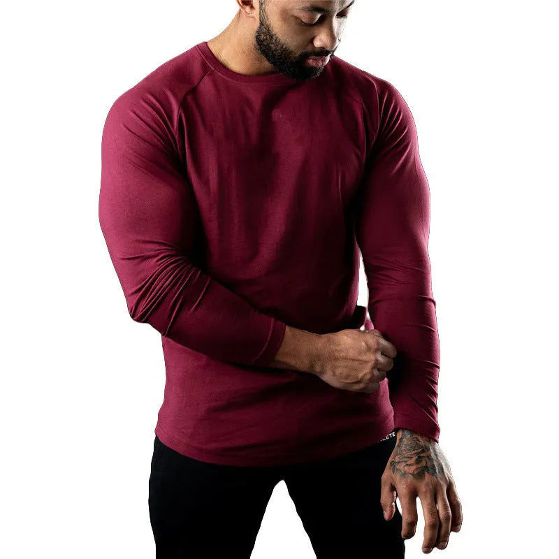 Men's tight long sleeve cotton sports t-shirt in Army Green colour