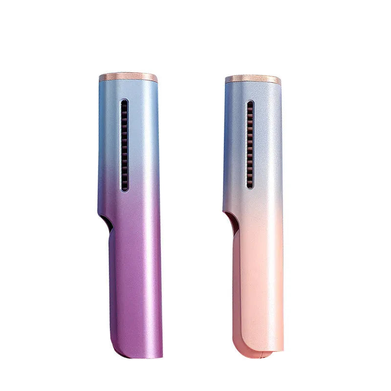 Wireless USB hair straightening comb with tourmaline ceramic heating in 3D gradient green finish