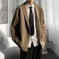 Casual loose corduroy men's jacket in black with semi-hemp lining, polyester fabric