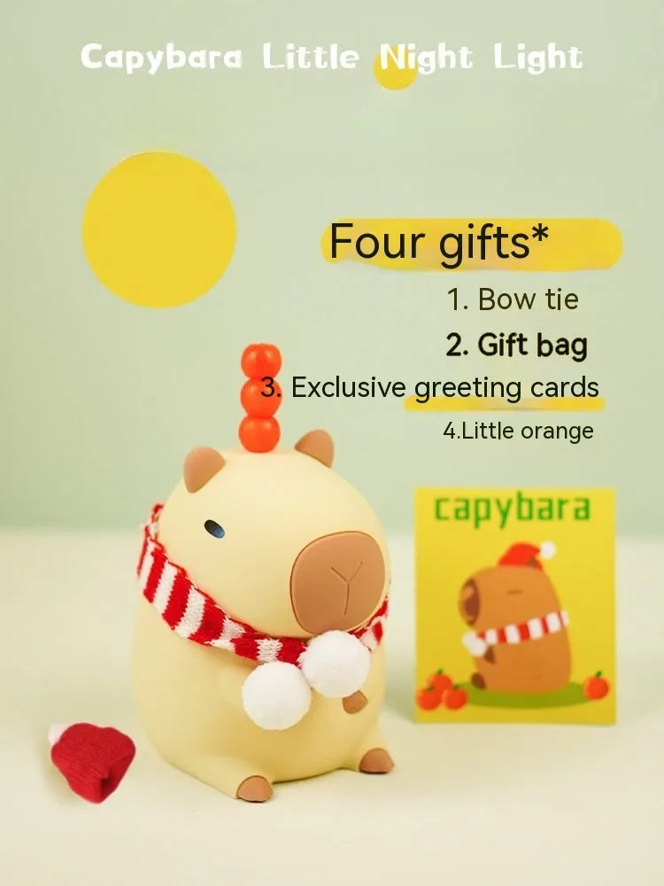 Capybara-shaped silicone night lamp with USB charging port and compact dimensions