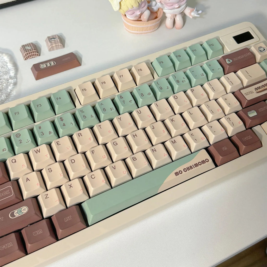 Matcha green theme mechanical keyboard keycaps with five-sided sublimation printing