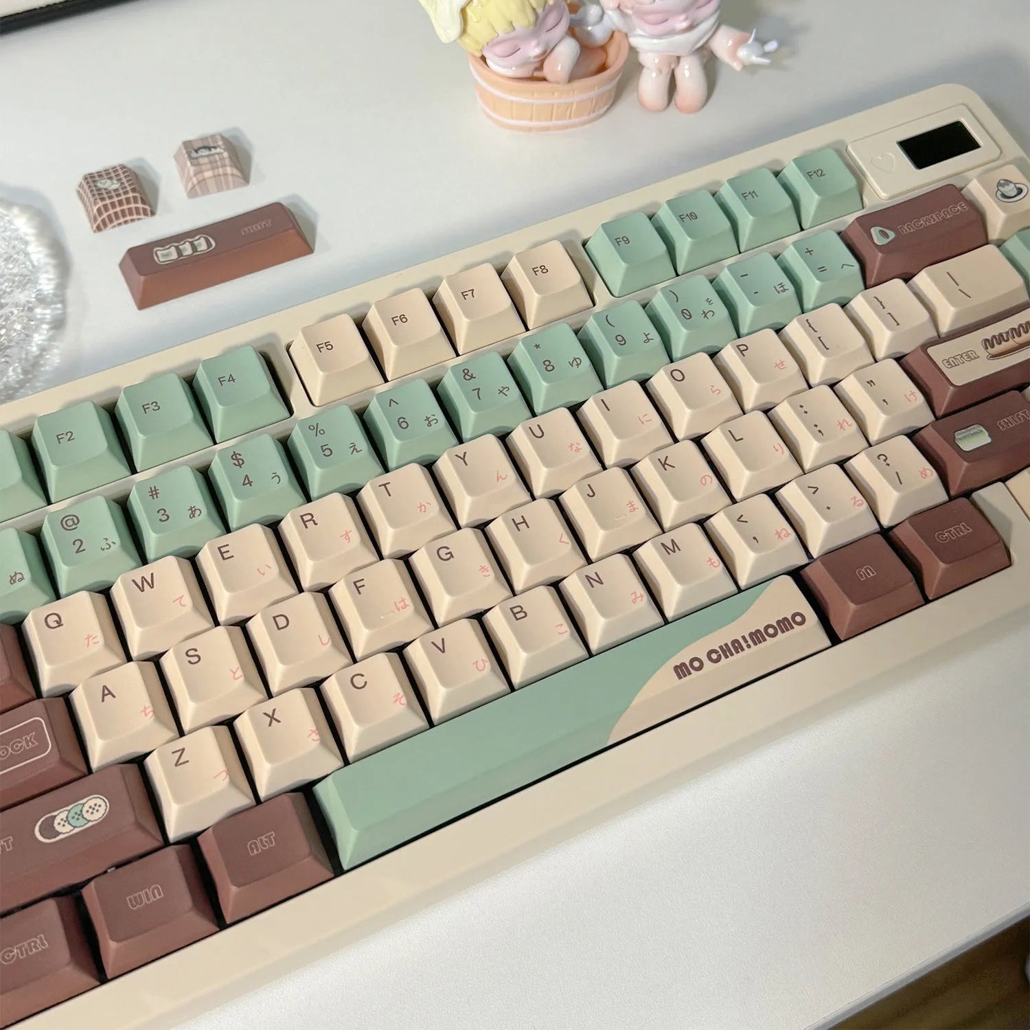 Matcha green theme mechanical keyboard keycaps with five-sided sublimation printing