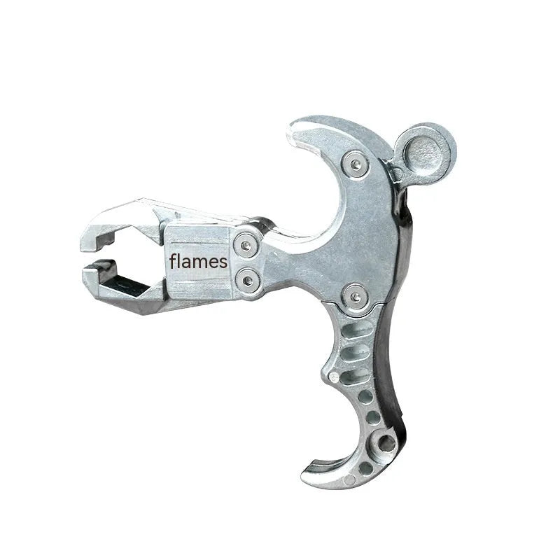 Zinc alloy fishing release aid with a two-axis harpoon clip and stainless steel components.