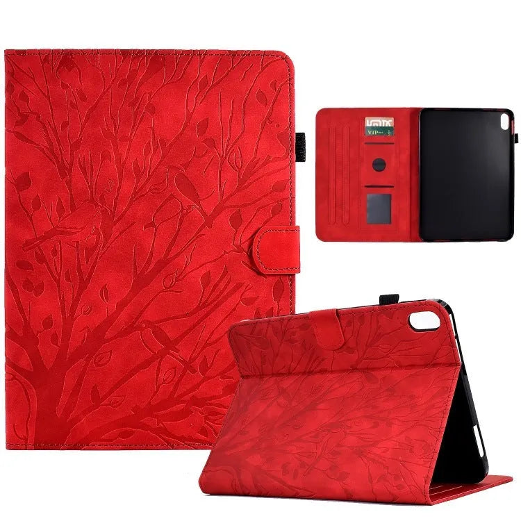 Imitation leather protective case with stand for a tablet, shown in black.