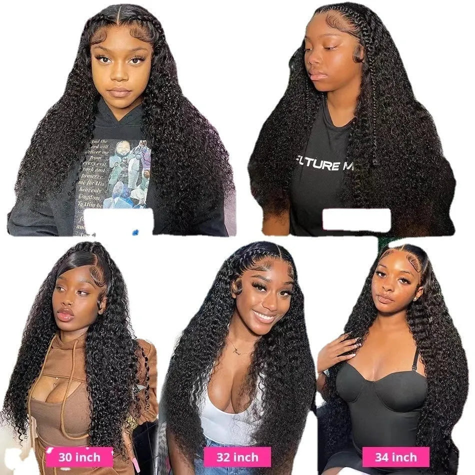 Long curly lace wig headgear in black with side bangs, high temperature fibre, 12 inch length