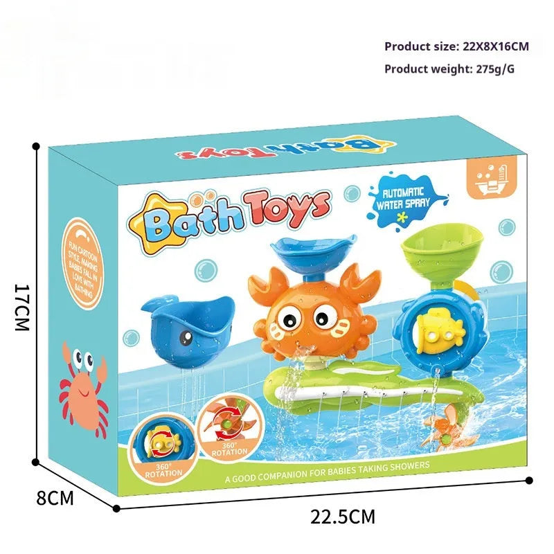 Children crab turntable water toy in yellow and red plastic for bath shower play