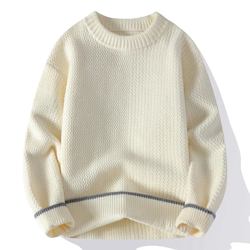 Grey loose fit men's long sleeve pullover sweater for casual autumn wear