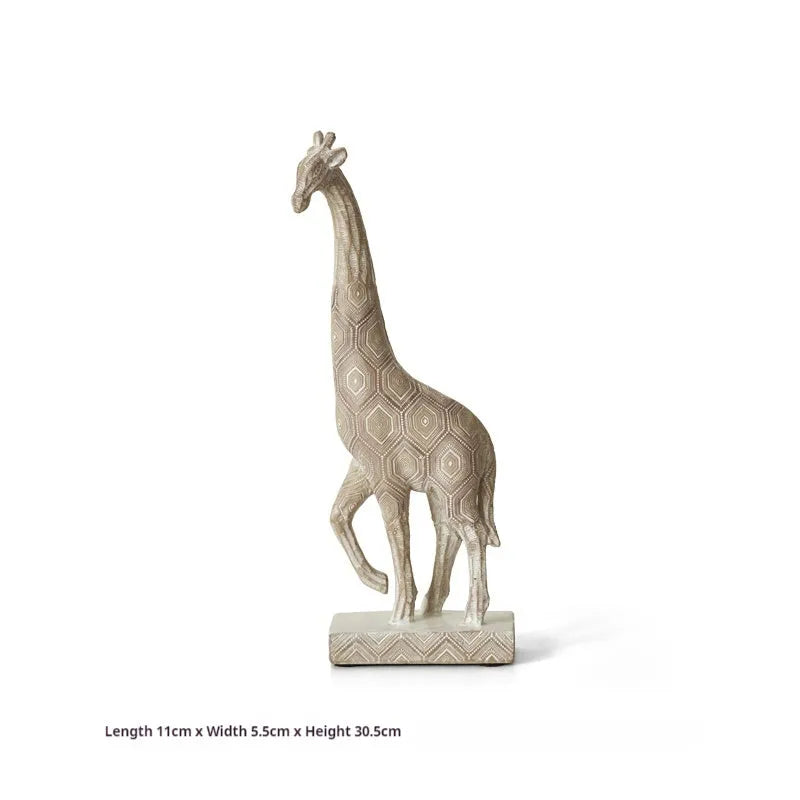 Wood-colour European style giraffe resin ornament for shelf decoration.