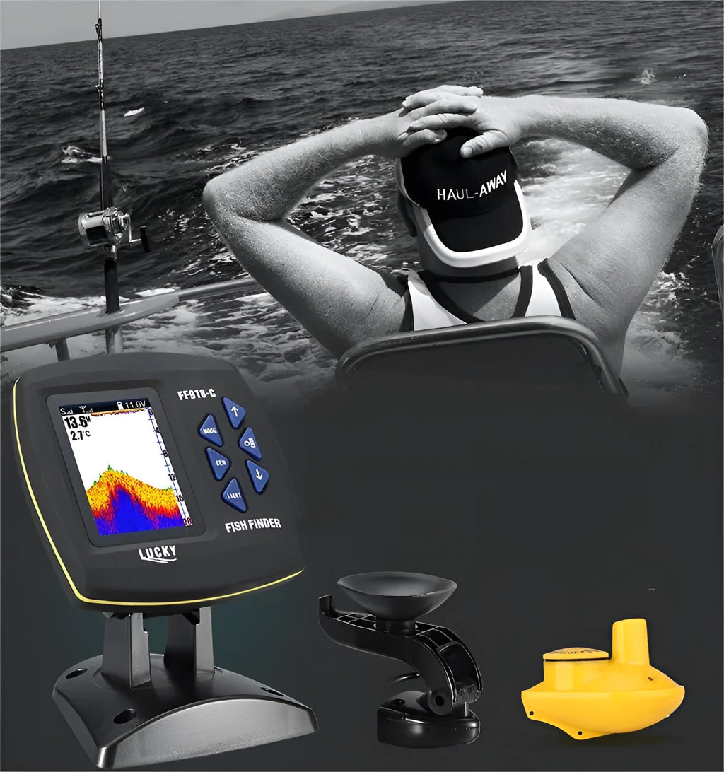 Wireless sonar fish finder with 3.5 inch colour display, 125Khz sonar, and bracket for outdoor fishing in muddy water