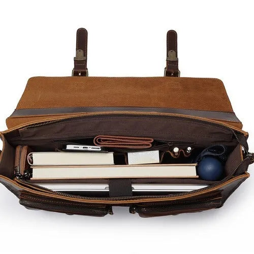 Top cowhide leather computer crossbody bag in business style with anti-theft function