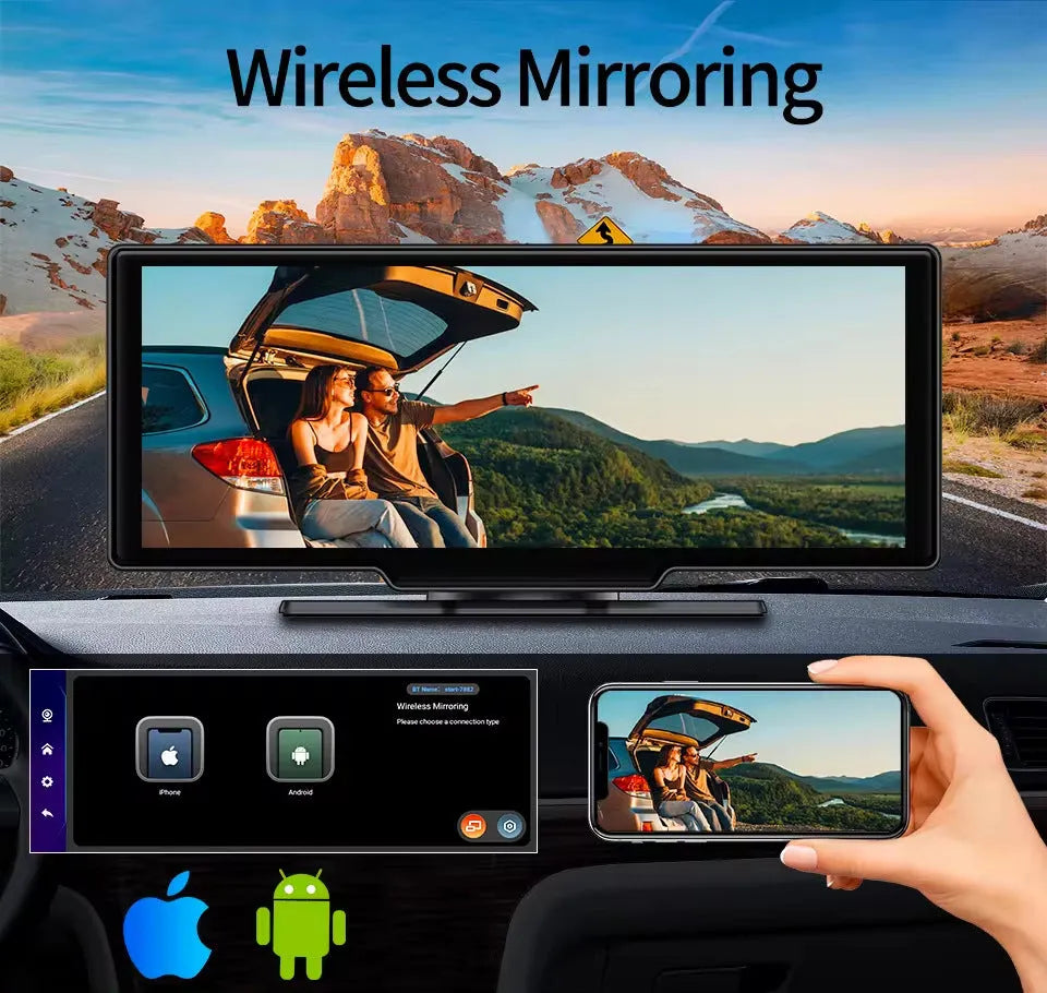 10.26 inch black plastic car LCD touch screen monitor with wireless connection and inverted image support