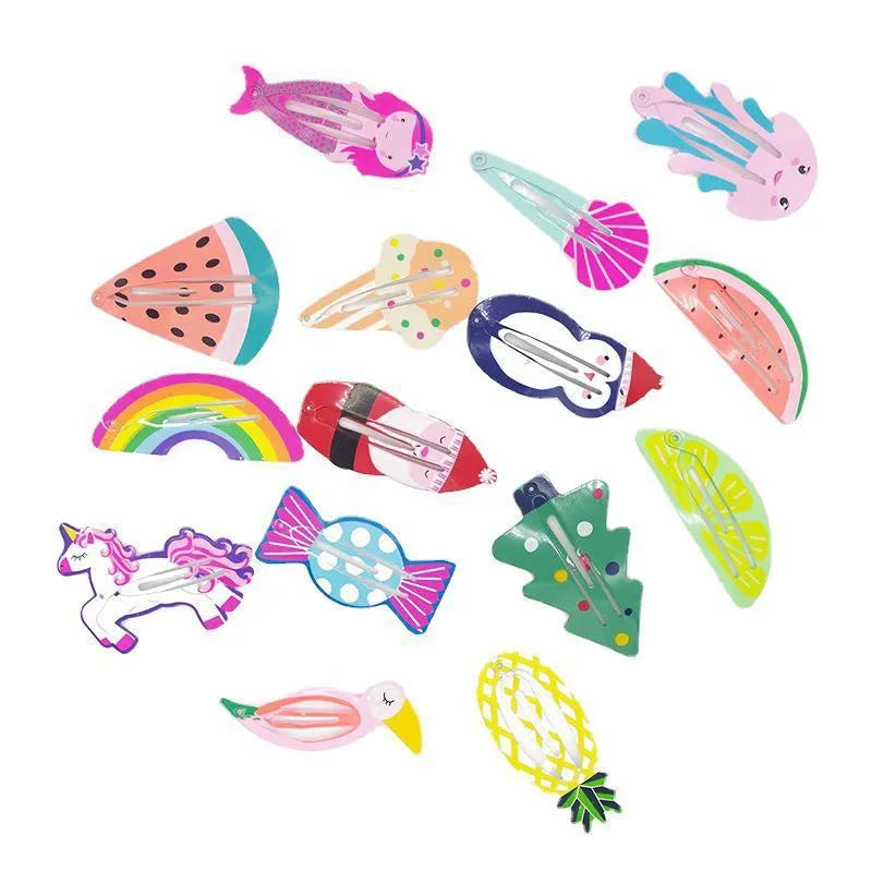 Children's metal hair barrette with colourful watermelon printed design and secure clasp