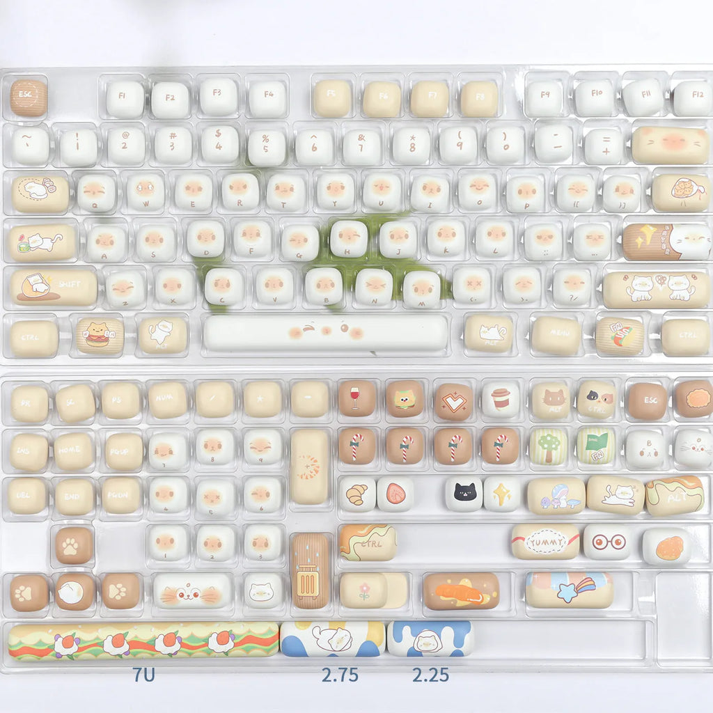 Steamed Bread cat theme mechanical keyboard keycap set with 26 PBT caps in pastel colours
