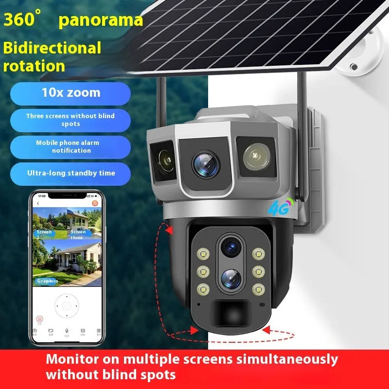 V380 outdoor security camera with solar panel and 10x zoom capability