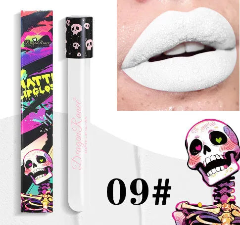 Halloween DR160 skull test tube lip gloss with waterproof matte formula in 12 shade options