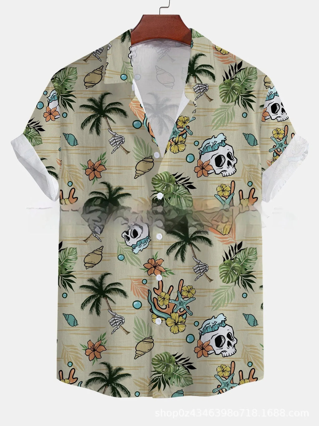Man wearing a loose-fit short-sleeved floral print shirt in a casual cardigan style.