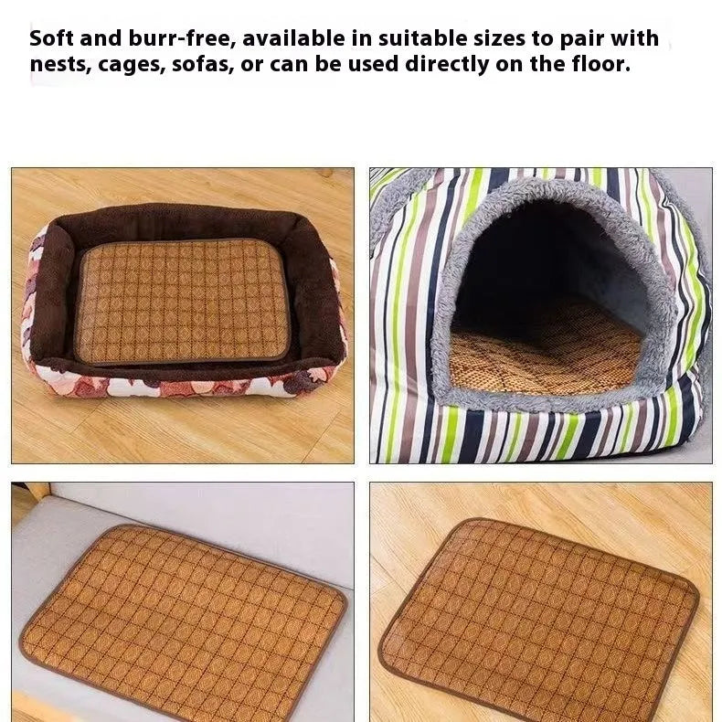 Brown woven rattan fibre dog cooling mat shown in a large size.