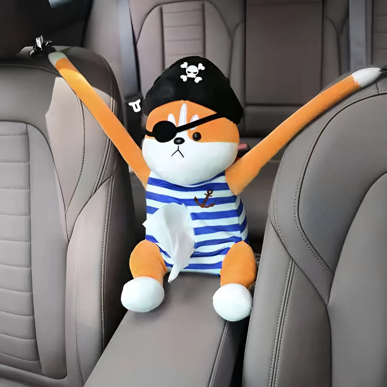 Plush car armrest hanging tissue box with lid, Captain Dog model, size 26x35cm