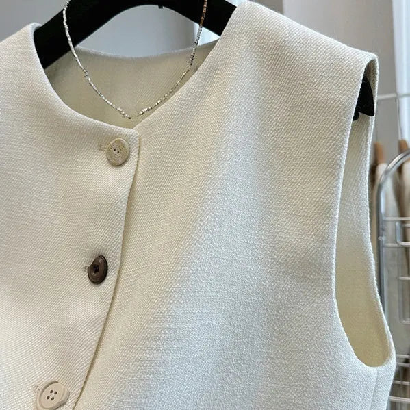 Women's sleeveless polyester bandage vest dress with round neck in milky white or black