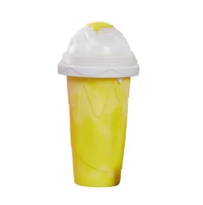 Blue double-layer silicone pinch cup for making fast slushies, shown with a 350ml volume marker.