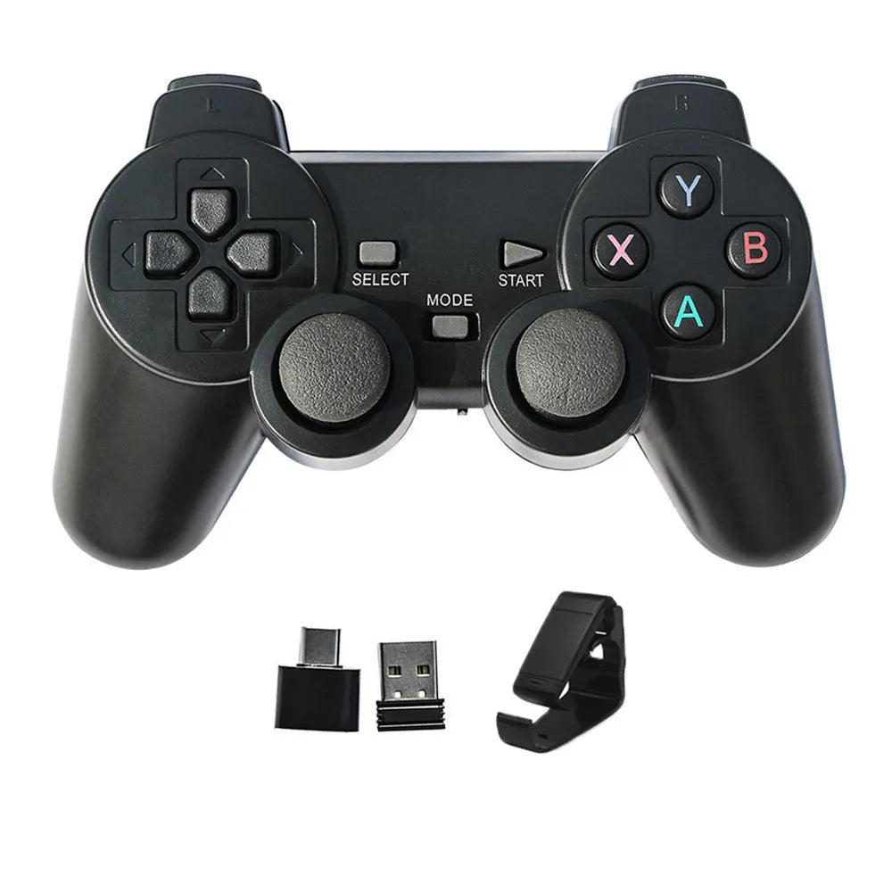 Classic Black 2.4G wireless gamepad with USB receiver for Android TV, PC, and PS3