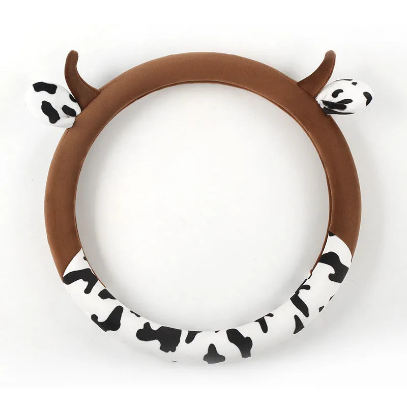 Short plush steering wheel cover in black showing protective grip design