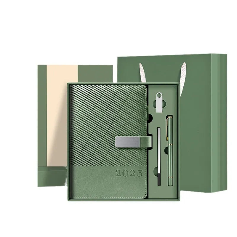 A5 business notepad with striped PU leather cover showing 204 sheets of thick paper