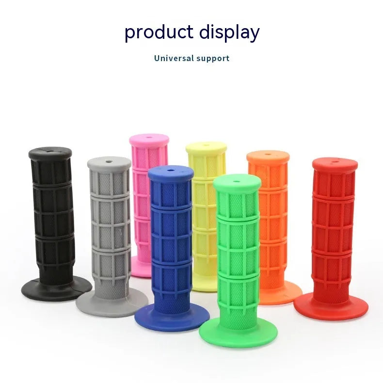 Set of two 22mm rubber motorcycle handle grips in assorted colours including black, red, and blue.