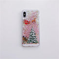 Christmas quicksand design phone case showing Santa Claus and tree patterns through transparent layers