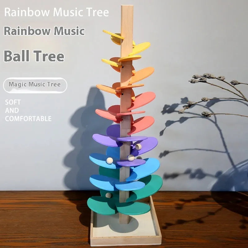 Wooden rainbow music tree educational toy with 10 beads, 22.5 x 71cm, colour box or kraft box option