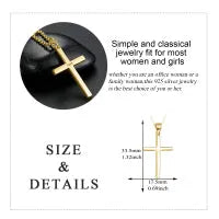 Sterling silver cross pendant necklace with yellow gold plating on 18 inch cable chain