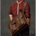 Top cowhide leather computer crossbody bag in business style with anti-theft function