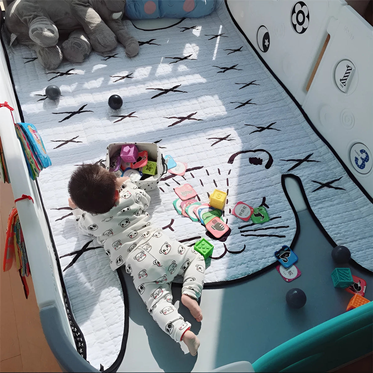 Cotton baby play mat in white tiger style, kids carpet available in 130x190cm or 100x140cm