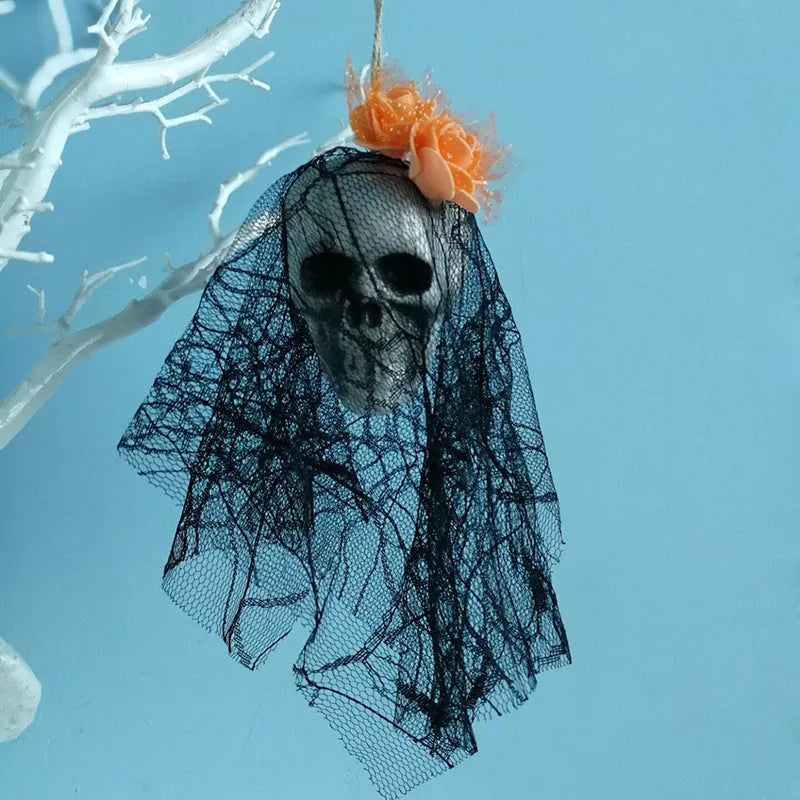 Foam Halloween skull hanging decor in purple colour on white background
