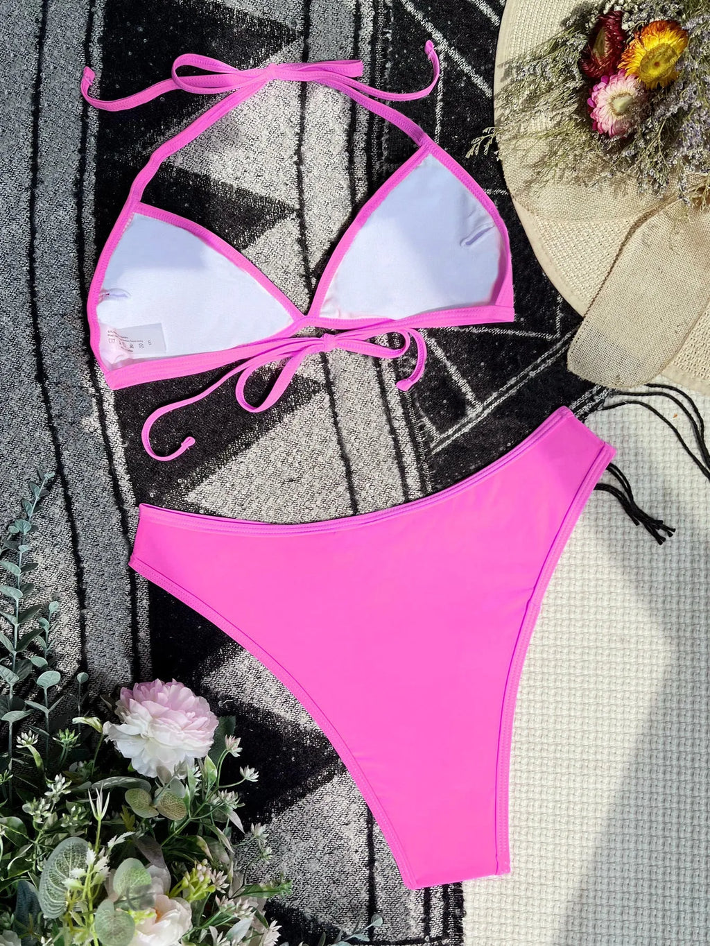 Women's nylon bikini set in Rose Red colour matched two piece for swimming and wading